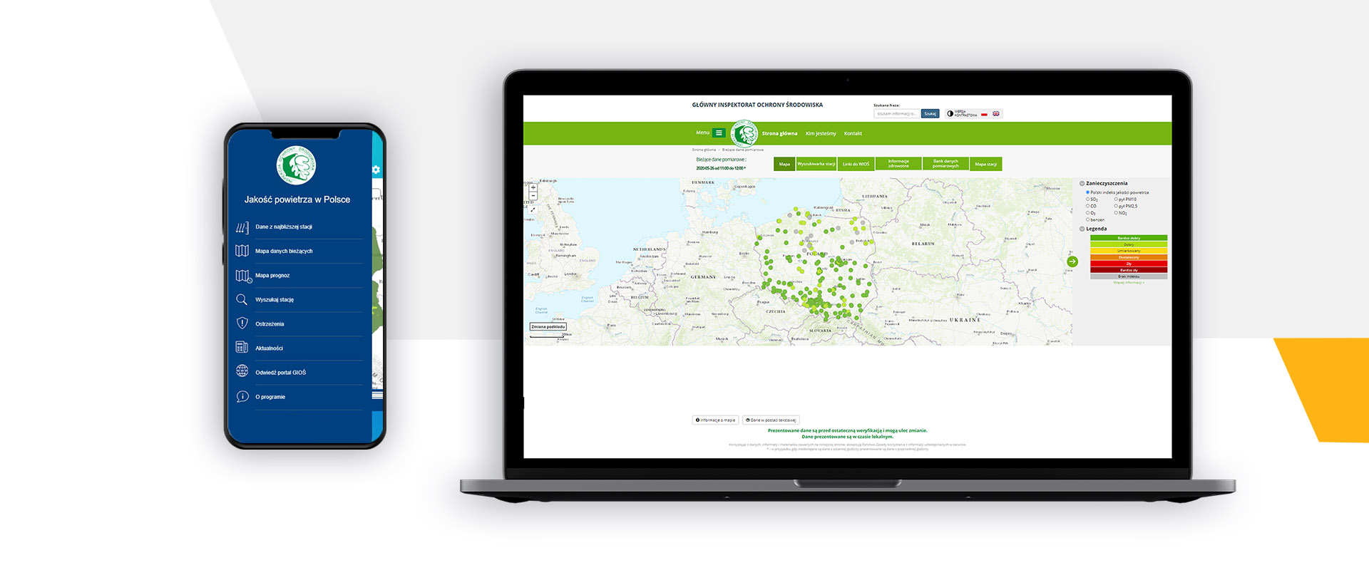 The portal and mobile applications to inform the public about the air quality in Poland.