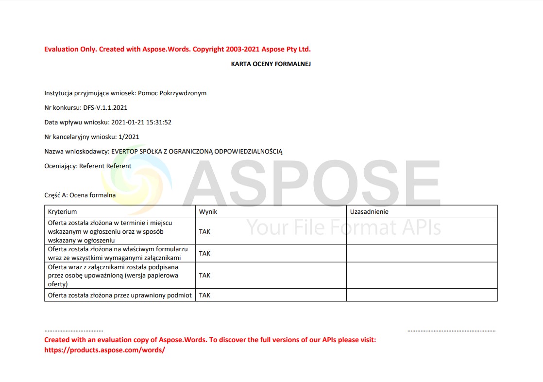 an example of using a trial version to generate a formal evaluation card